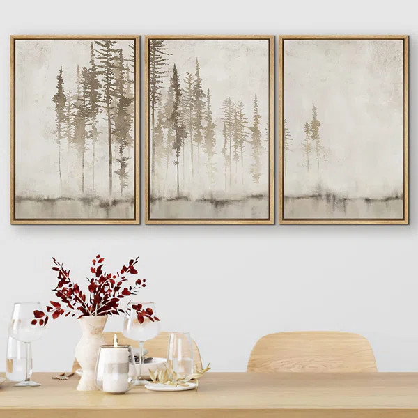 Pastel Forest Tree Abstract Landscape Modern Art Neutral Framed Canvas 3 Pieces Print Wall Art | Wayfair North America