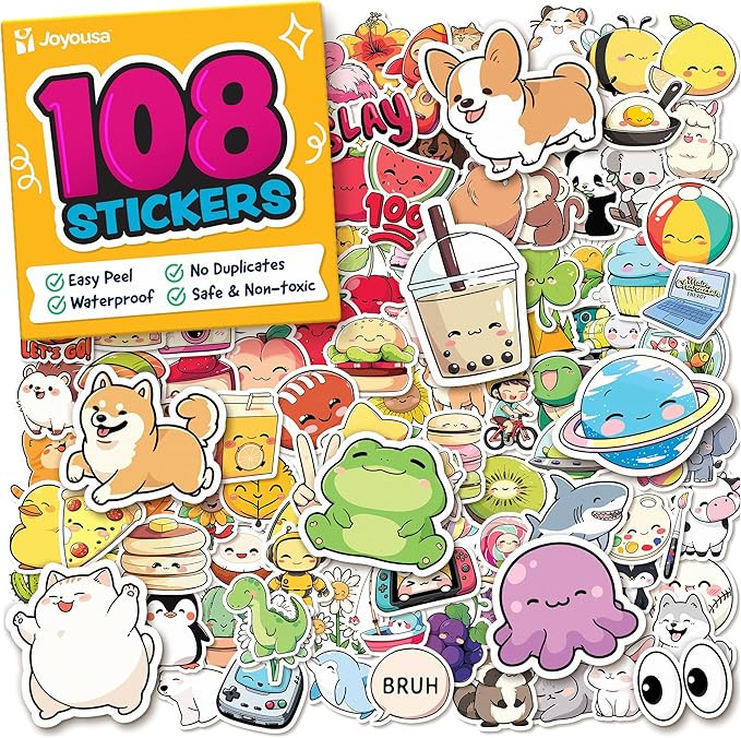 Cute Stickers for Kids - Kawaii Water Bottle Stickers for Teens - 108pc Sticker Pack - Waterproof... | Amazon (US)
