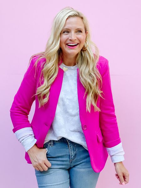 30% off this most loved blazer! Ashley is wearing a size small. It comes in 10+ colors and you can use code FANCY30 for 30% off this weekend only!

#LTKSeasonal #LTKfindsunder100 #LTKsalealert