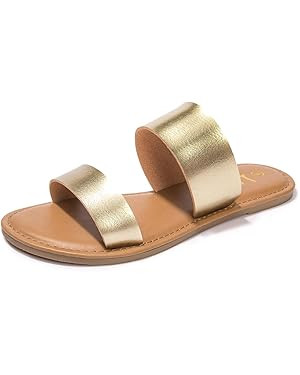 LM Women's Braided Slide Sandals Open Toe Two Band Slip On Flat Sandals Casual Summer Sandals | Amazon (US)