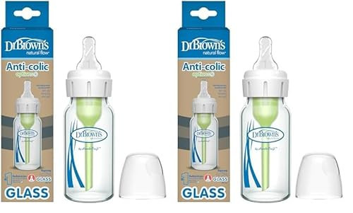 Dr. Brown's Natural Flow Anti-Colic Options+ Narrow Glass Baby Bottle, 4 oz/120 mL, with Level 1 Slow Flow Nipple, 2 Pack, 0m+ | Amazon (US)