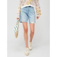 Mango Ripped Straight Design Denim Shorts - Blue | Very (UK)