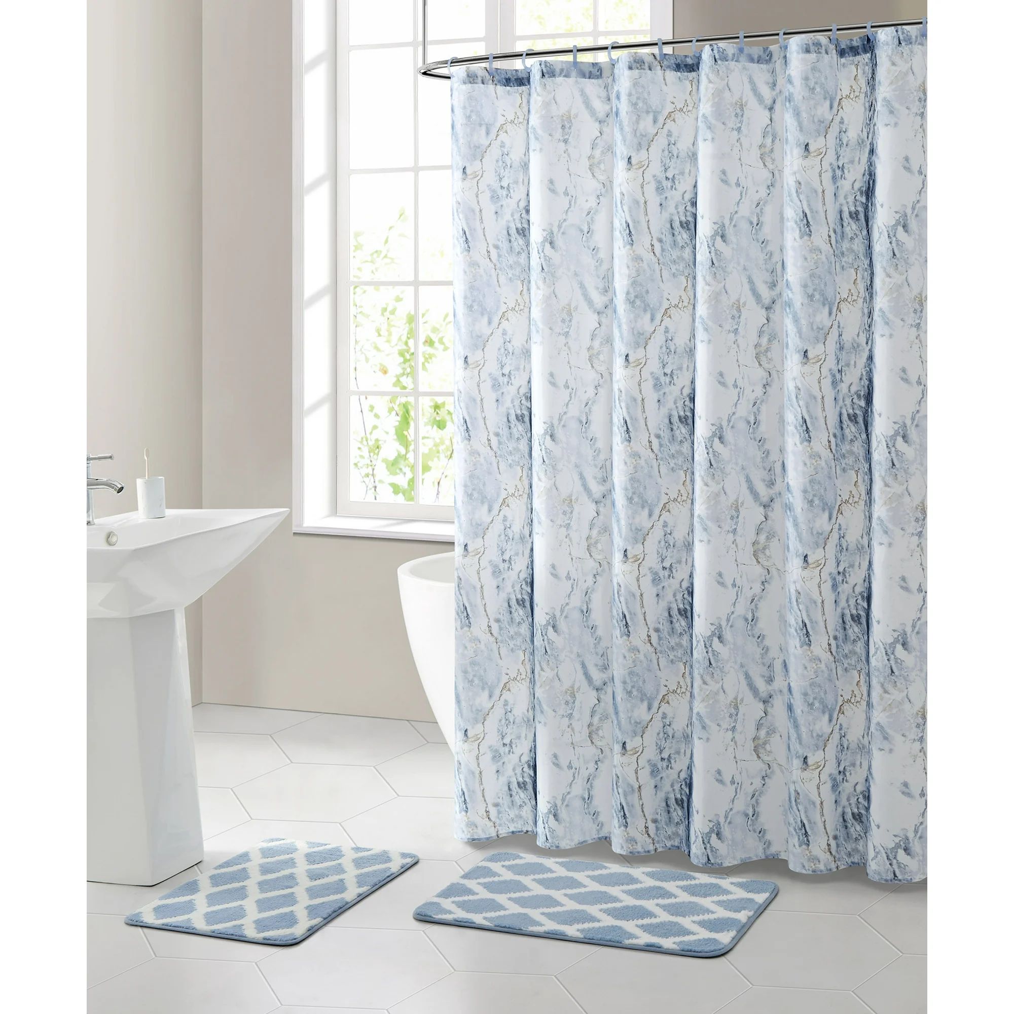 Mainstays Marble 15-Piece Shower Curtain Bath Set | Walmart (US)