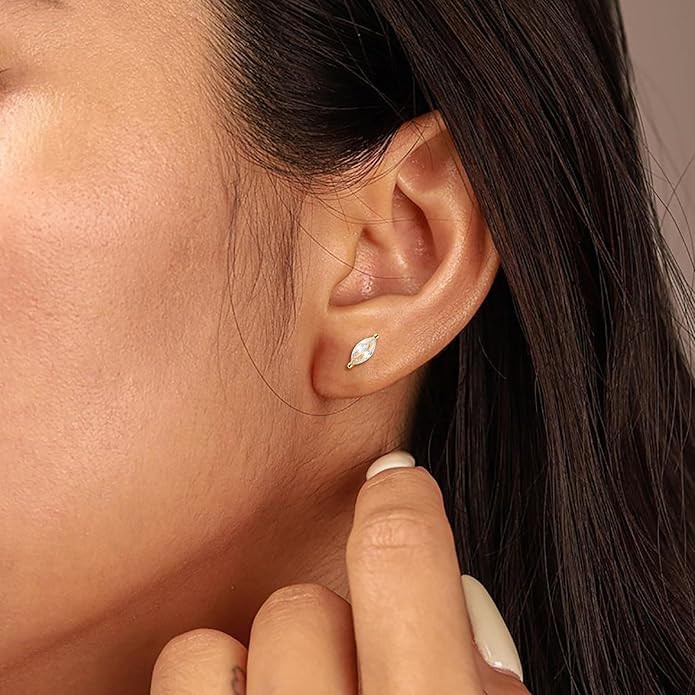 Cubic Zirconia Stud Earrings White Gold/18K Gold Plated Faux Diamond Rhombus Stud Earrings Dainty... | Amazon (US)