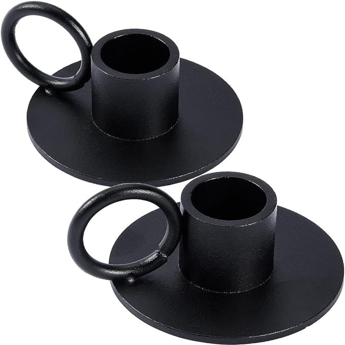2PCS Black Taper Candle Holders with Round Handle, Matte Iron Candlestick Holders Centerpieces fo... | Amazon (US)