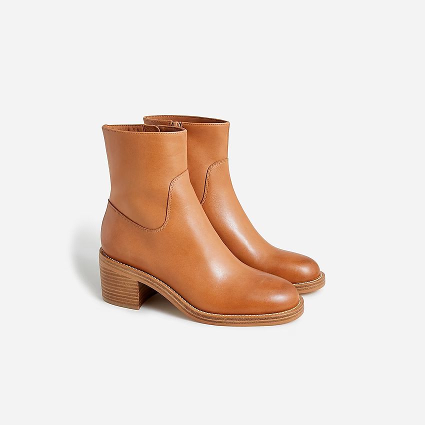 Stacked-heel ankle boots in leather | J.Crew US