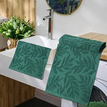 3pcs Dark Green 3D Leaves Hand Towels for Bathroom,100% Cotton | Amazon (US)