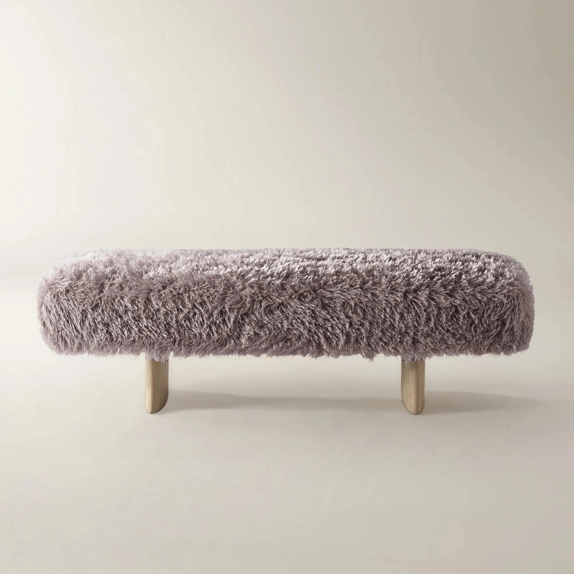 Micah Plum Truffle Mongolian Faux Fur Bench With Rubberwood Legs(62.6") | Z Gallerie | Z Gallerie