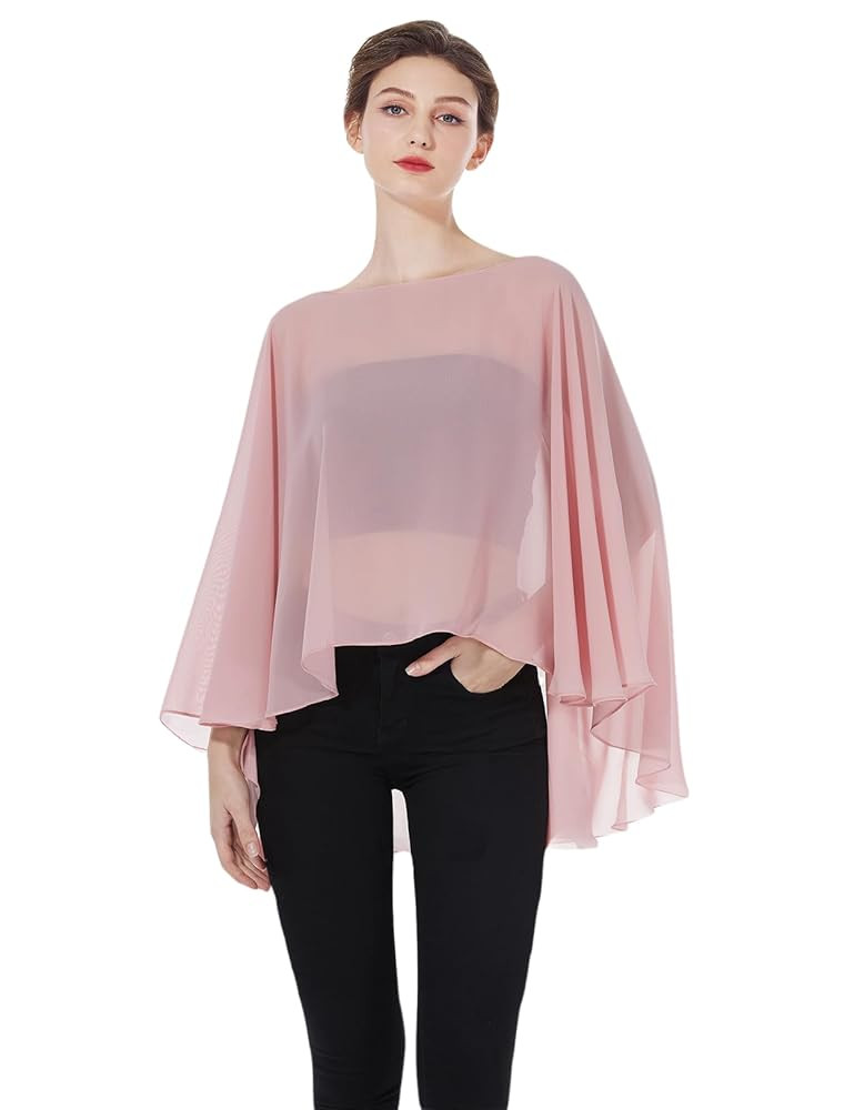 Women Poncho Cape High Low Chiffon Shawls Wraps Scarves Capelets for Evening Dress Bridal Wedding... | Amazon (US)