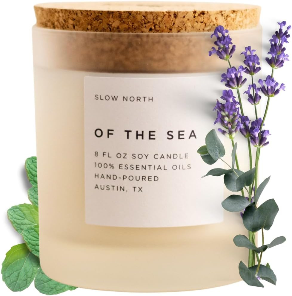 Slow North of The Sea Candle - Essential Oils and 100% Pure Soy Wax Candle in a Reusable Frosted ... | Amazon (US)