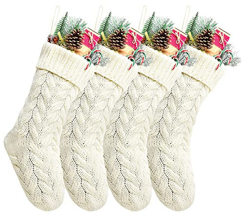 Kunyida Christmas Stockings Bulk, 20 Inch Ivory Knit Stockings Christmas Holiday Decoration, 4 Pack | Amazon (US)