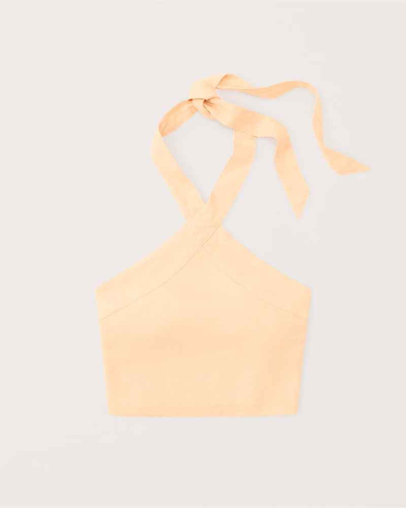 Women's Cropped Linen-Blend Halter Top | Women's | Abercrombie.com | Abercrombie & Fitch (US)