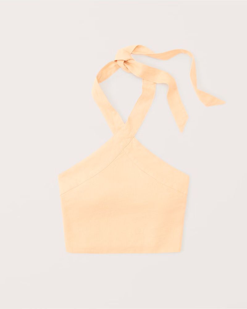 Women's Cropped Linen-Blend Halter Top | Women's Tops | Abercrombie.com | Abercrombie & Fitch (US)