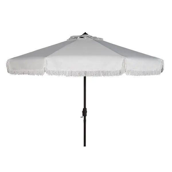 Safavieh Milan Fringe 9-foot Crank White Outdoor Umbrella | Bed Bath & Beyond