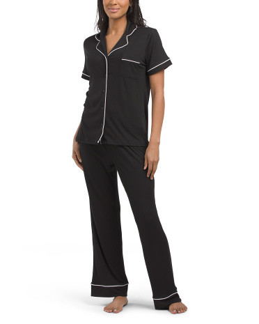 Ribbed Short Sleeve Notch Collar Pajama Set | TJ Maxx