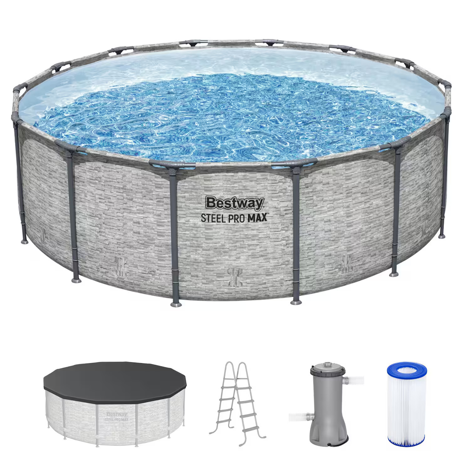 Bestway - Steel Pro MAX 14'x48" Round Above Ground Swimming Pool with Pump & Cover - Gray | Best Buy U.S.