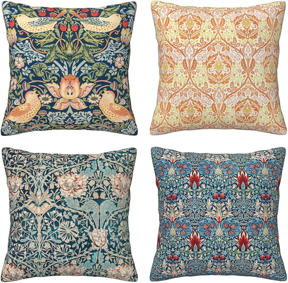 HOSTECCO William Morris Pillow Covers 18x18 Inch Set of 4 The Strawberry Thieves Golden Bough Des... | Amazon (US)