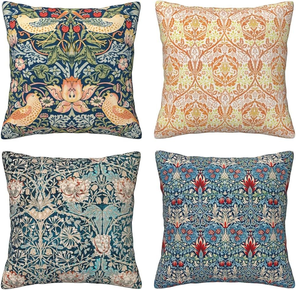 HOSTECCO William Morris Pillow Covers 18x18 Inch Set of 4 The Strawberry Thieves Golden Bough Des... | Amazon (US)