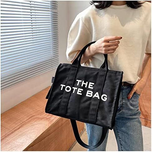 NCDUANSAN Large Canvas Tote Bag Simple one-Shoulder Shopping Bag Lady Letter Printing Commuter Fashi | Amazon (US)