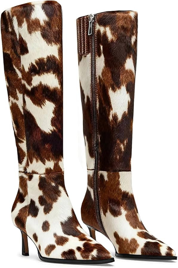 Knee High Boots Leather Tall Boots for Women Stiletto Kitten Heeled Boot Pointed Toe Side Zipper ... | Amazon (US)