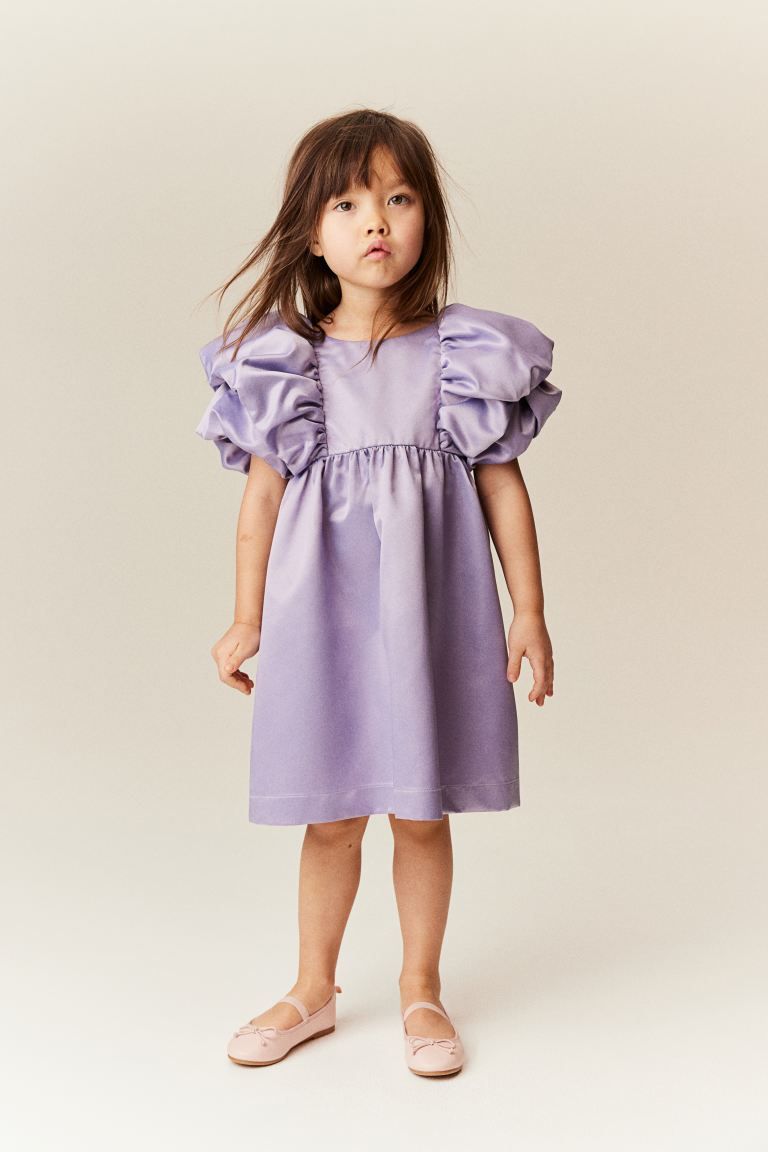 Puff-sleeved Satin Dress - Light purple - Kids | H&M US | H&M (US + CA)