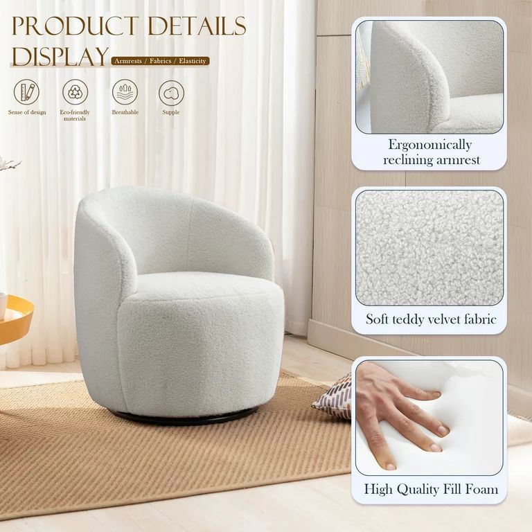 Muumblus Swivel Accent Chair for Living Room, Nursery, Round Accent Armchair Sofa Chair with Ivor... | Walmart (US)
