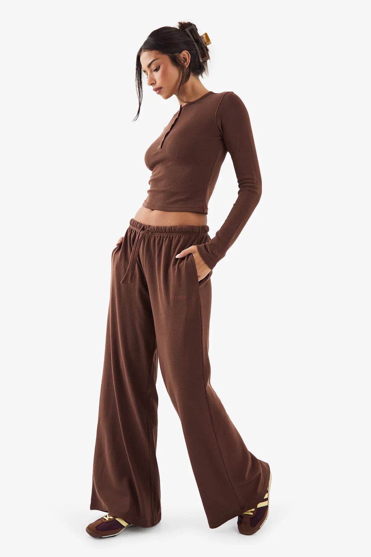 DSGN Studio Embroidered Rib Wide Leg Trouser | Boohoo.com (UK & IE)