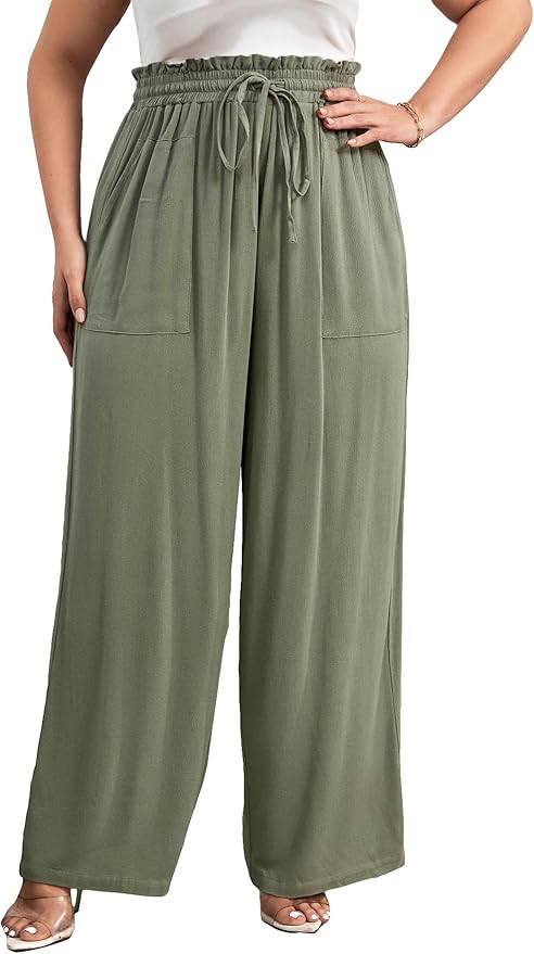 MakeMeChic Women's Casual Palazzo Pants Loose High Elastic Waisted Wide Leg Lounge Trousers Pants... | Amazon (US)