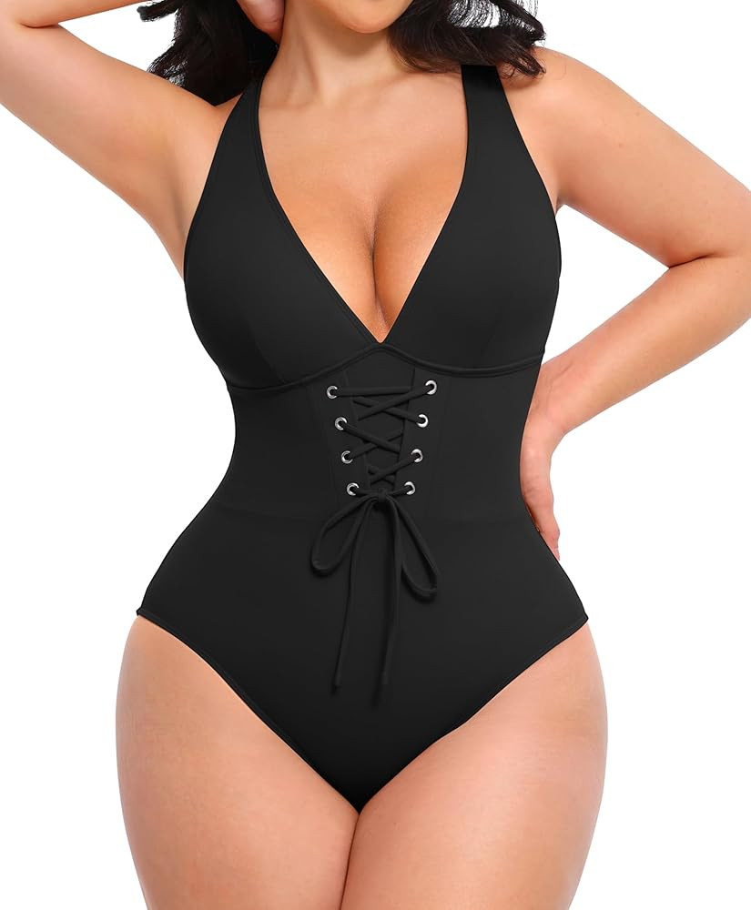 SHAPELLX Women One Piece Swimsuits Tummy Control Bathing Suits Push Up Slimming Swimwear with Bui... | Amazon (US)