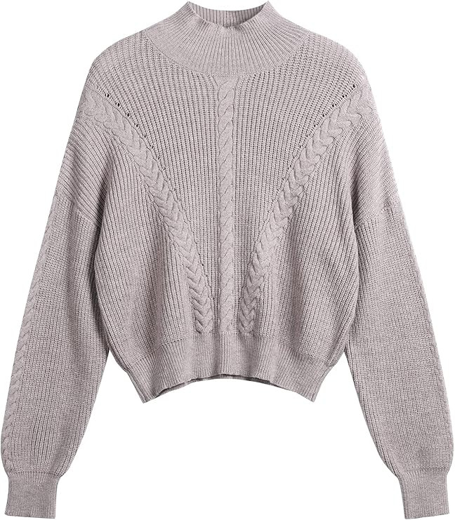 ZAFUL Women's Cropped Turtleneck Sweater Lantern Sleeve Ribbed Knit Pullover Sweater Jumper | Amazon (US)