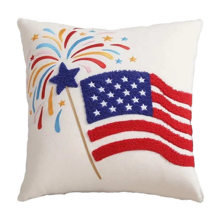 WUXICHEN 4th Of July Patriotic Throw Pillow Embroidered Stars And Stripes Outdoor Canvas Cushion ... | Walmart (US)