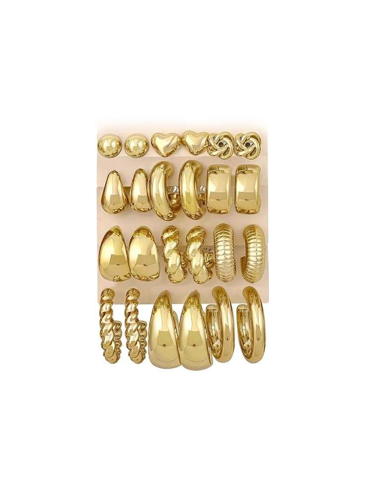 12 Pairs Chunky Gold Hoop Earrings for Women Trendy, Gold Plated Lightweight Hypoallergenic Stack... | Amazon (US)