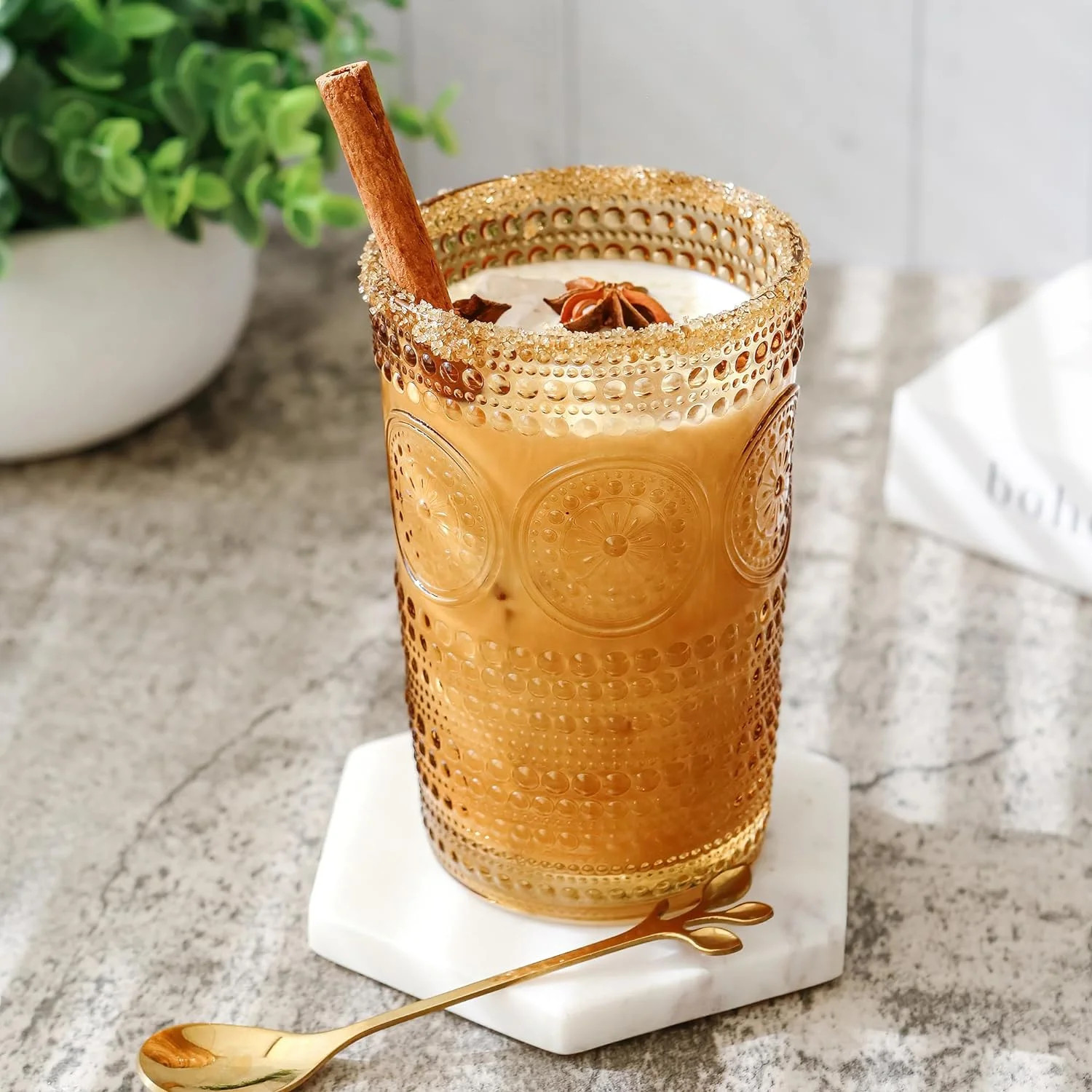 24PCS Kate Aspen 13 oz. Hobnail Beaded Floral Amber Drinking Glasses Vintage Glassware Set Cockta... | Walmart (US)