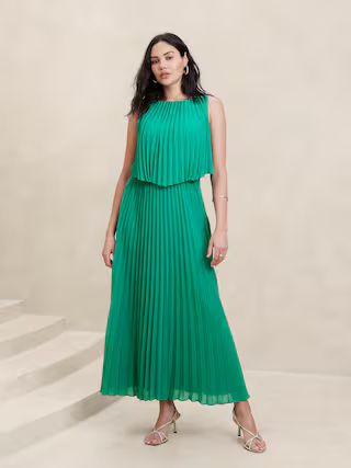 Pleated Chiffon Maxi Dress | Banana Republic Factory