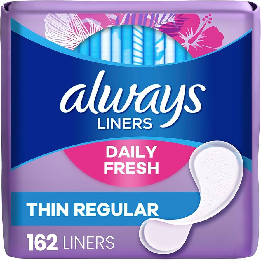 Always Daily Fresh Thin Liners, Regular Absorbency, Unscented Panty Liners, 162 Count | Amazon (US)