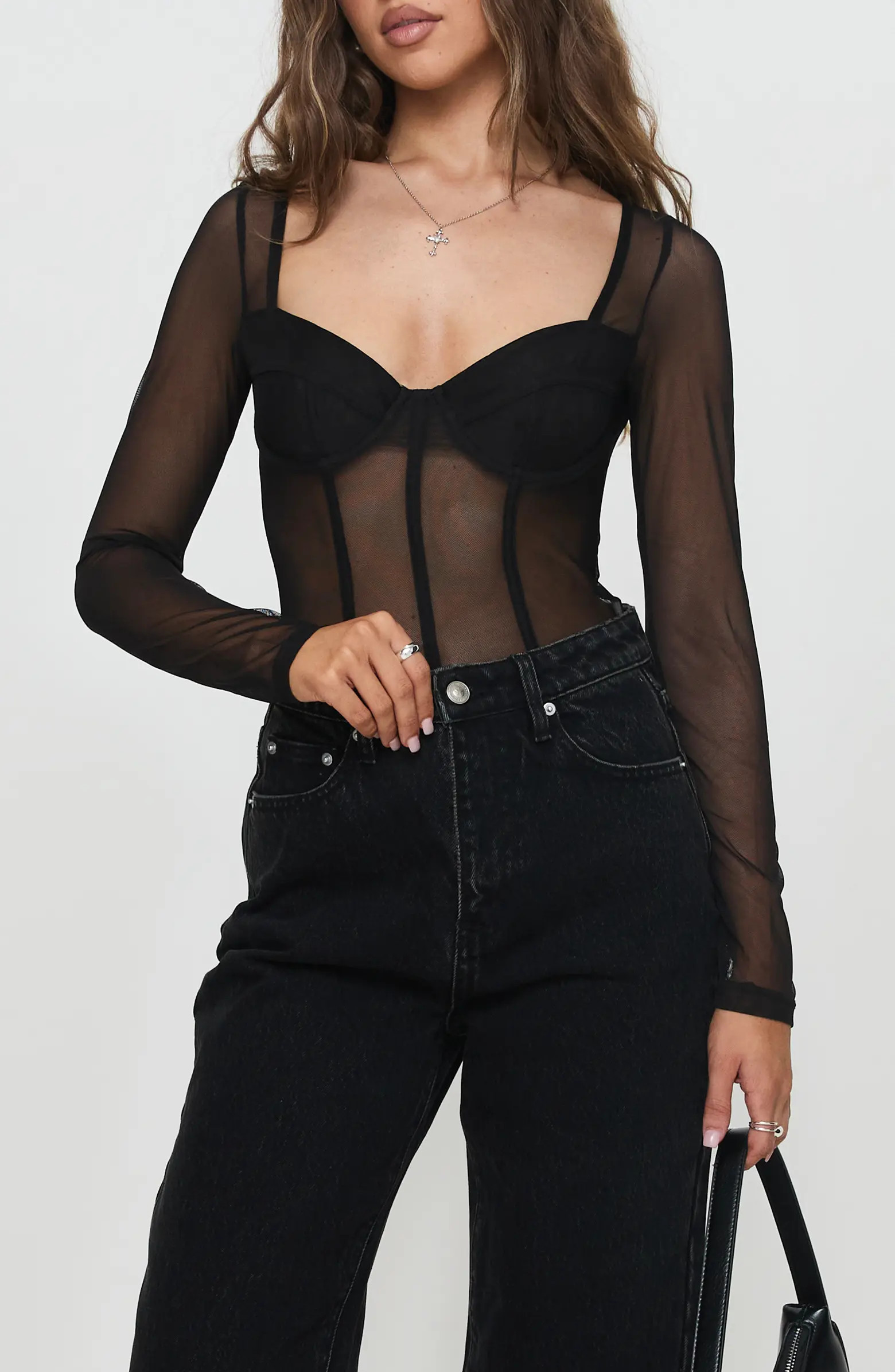 Princess Polly Leonie Long Sleeve Mesh Bodysuit | Nordstrom | Nordstrom