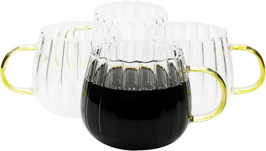 Halloween Pumpkin Mugs 14 oz Coffee Mugs Set of 4, Drinking Glasses with Yellow Handle, Clear Gla... | Amazon (US)