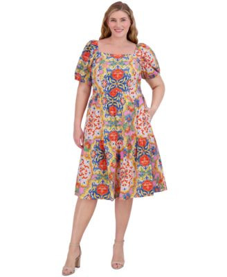 Vince Camuto Plus Size Floral-Print Square-Neck Dress - Macy's | Macy's
