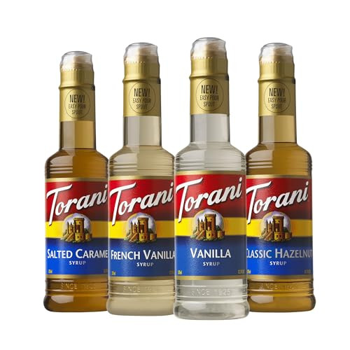 Torani Flavored Drink Syrup Café Variety Pack, Vanilla, Salted Caramel, Classic Hazelnut & French Vanilla, 12.7 fl oz (Set of 4) | Amazon (US)