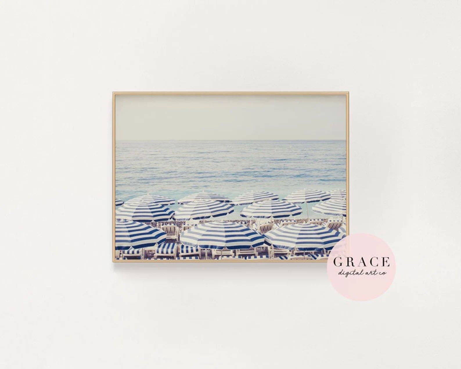 Blue Beach Umbrellas Print, Beach Umbrella Printable, Beach Digital Poster, French Riviera Print,... | Etsy (US)