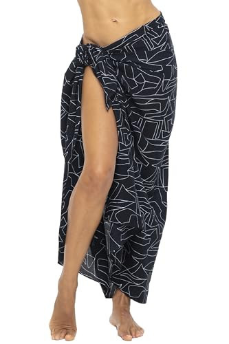 Back From Bali Sarong Wraps for Women Black and White Geometric Print Swimsuit Coverup Skirt Beach Pareo Dress with Coconut Clip | Amazon (US)