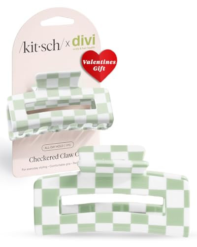 Divi x Kitsch Recycled Plastic Claw Clip, Claw Clips for Thick Hair, Hair Clips for Women, Hair Clips & Hair Claw Clips for Thin Hair, (1pc, Checkered) - Valentines Day Gifts | Amazon (US)
