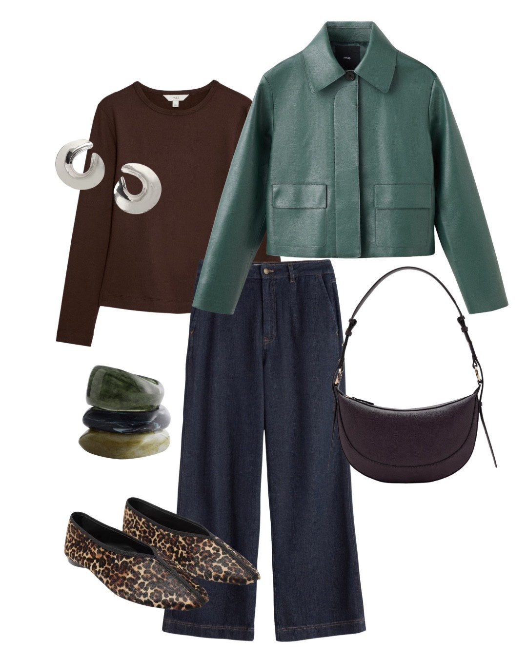 Plus size media and entertainment office look 

Denim curves burgundy cropped faux leather jacket leather flats resin bangles 
