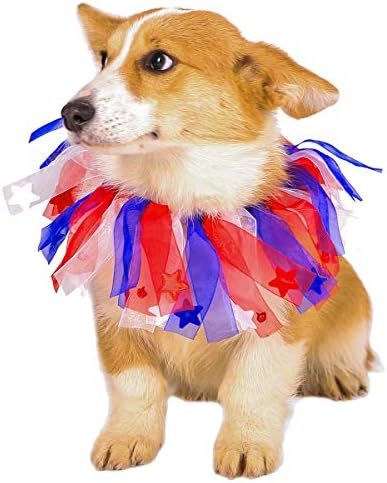 Impoosy 4th of July Dog Collars Cute Decorative Elastic American Flag Tutu Necklace Pet Soft Costume | Amazon (US)