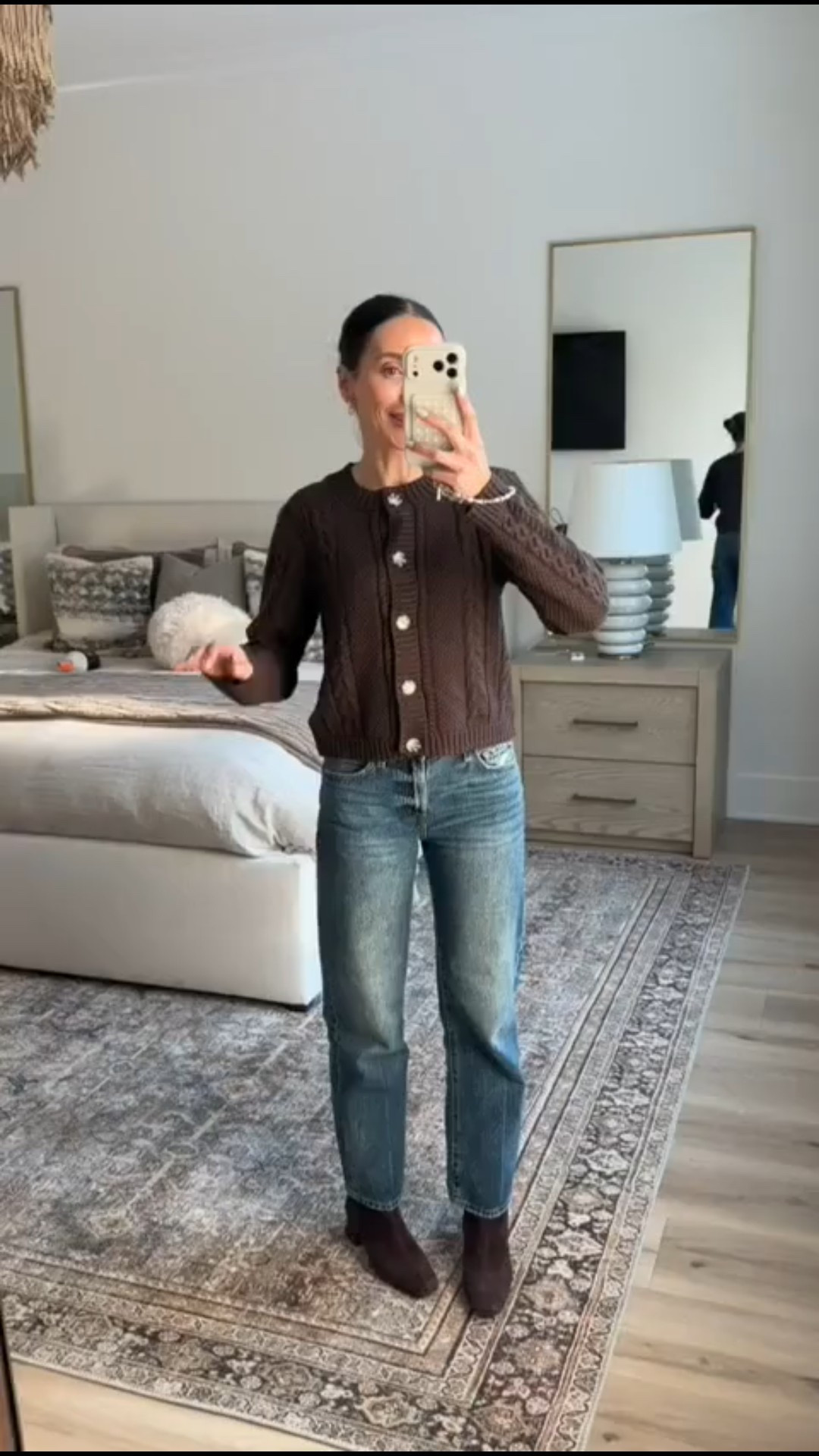 Cute cable cardigan from Target, winter outfit ideas, chocolate brown, annabrstyle

#LTKSeasonal #LTKOver40 #LTKootd