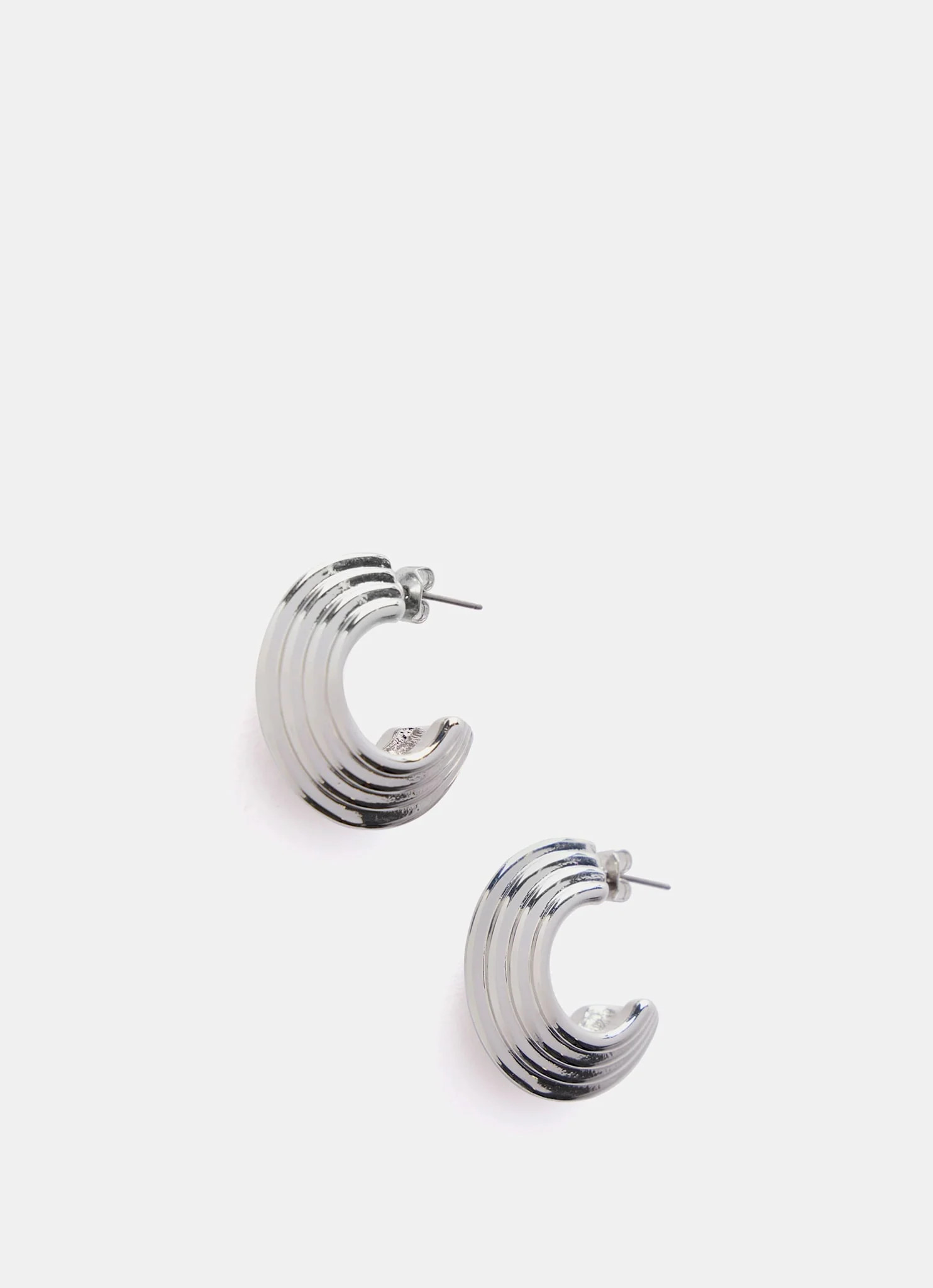 Silver Tone Ribbed Hoop Earrings | Mint Velvet