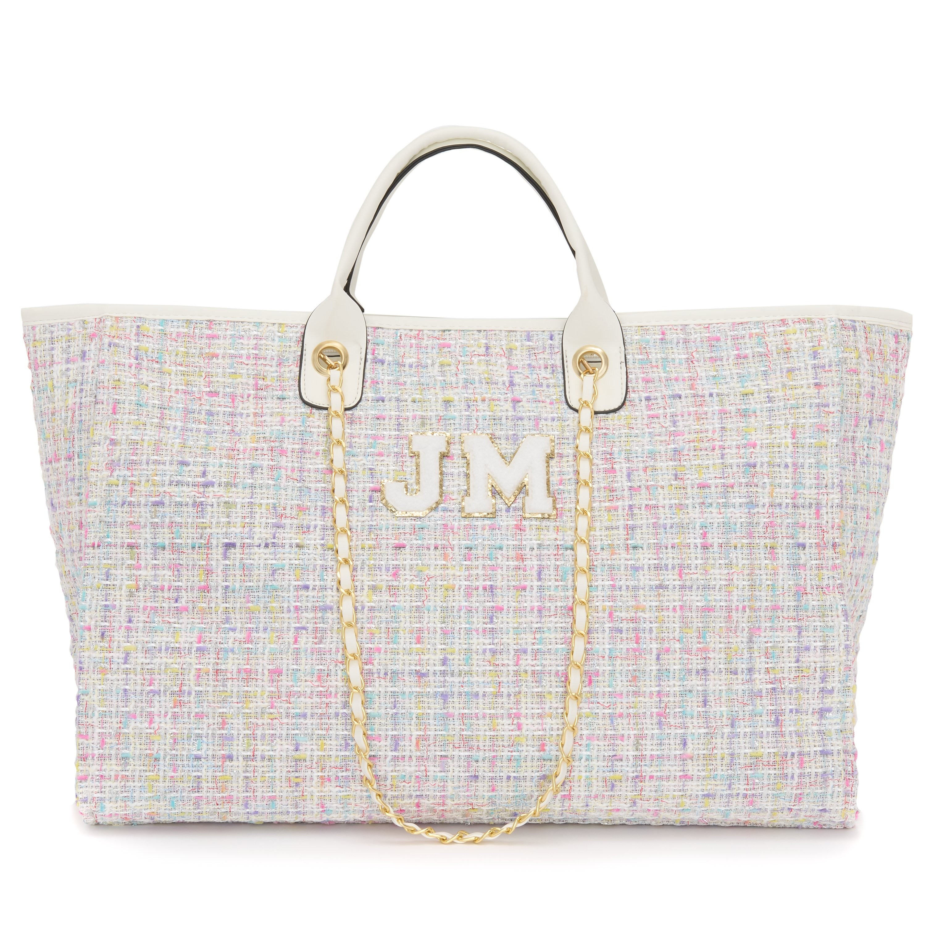 Lily and Bean Pastel Multi Tweed Jumbo Tote with Chenille Initials | Lily and Bean