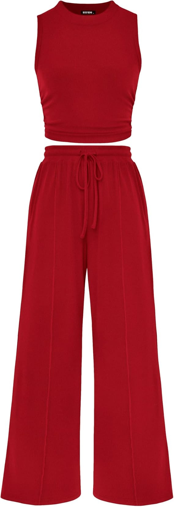 BTFBM Summer Outfits For Women 2026 Cropped Sleeveless Tank Tops Wide Leg Pants 2 Piece Sets Beac... | Amazon (US)