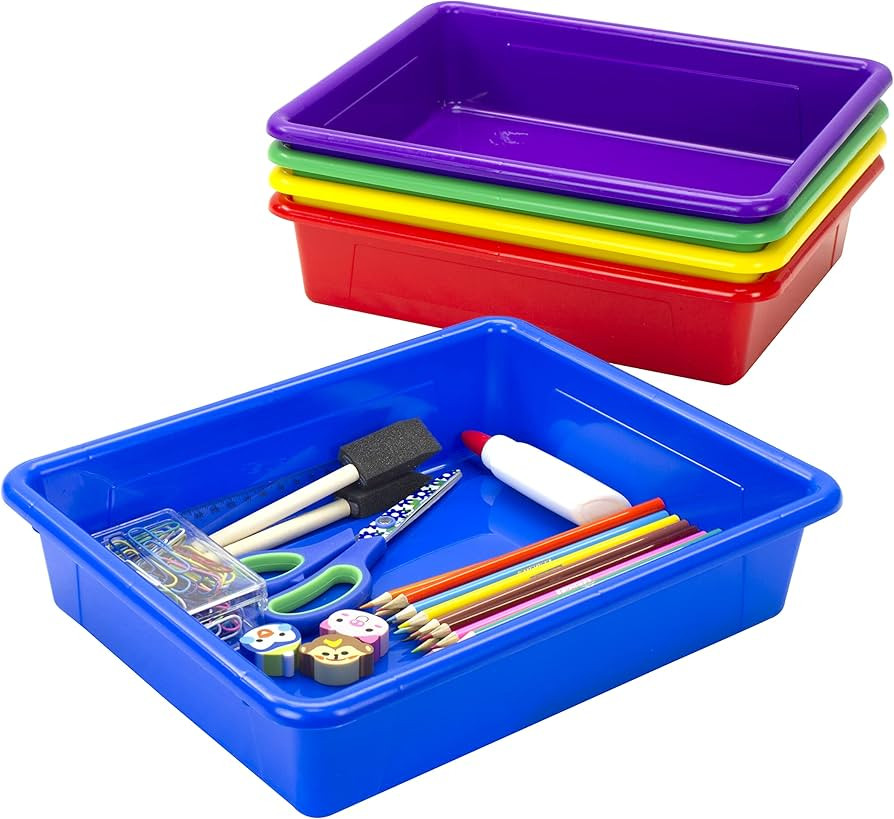 Storex Letter Size Flat Storage Tray – Organizer Bin for Classroom, Office and Home, Assorted C... | Amazon (US)