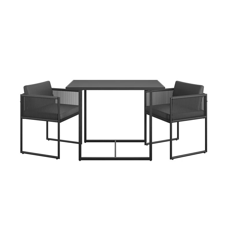Modern Nesting Outdoor Bistro Set with Resin Weave and Fabric Cushions, 3-Piece Set | Wayfair North America